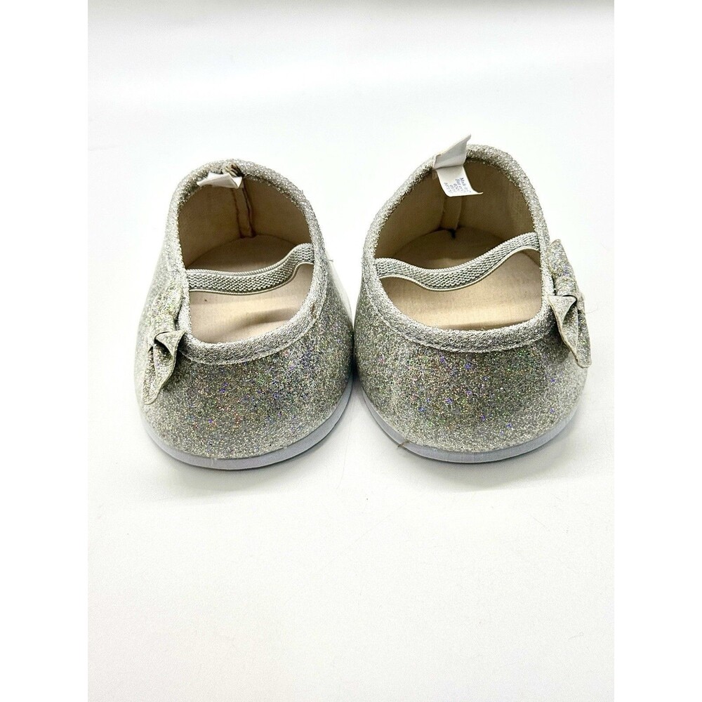 Build-A-Bear Silver Glitter Bow Mary Jane Shoes Plush Accessory B-A-B Logo
